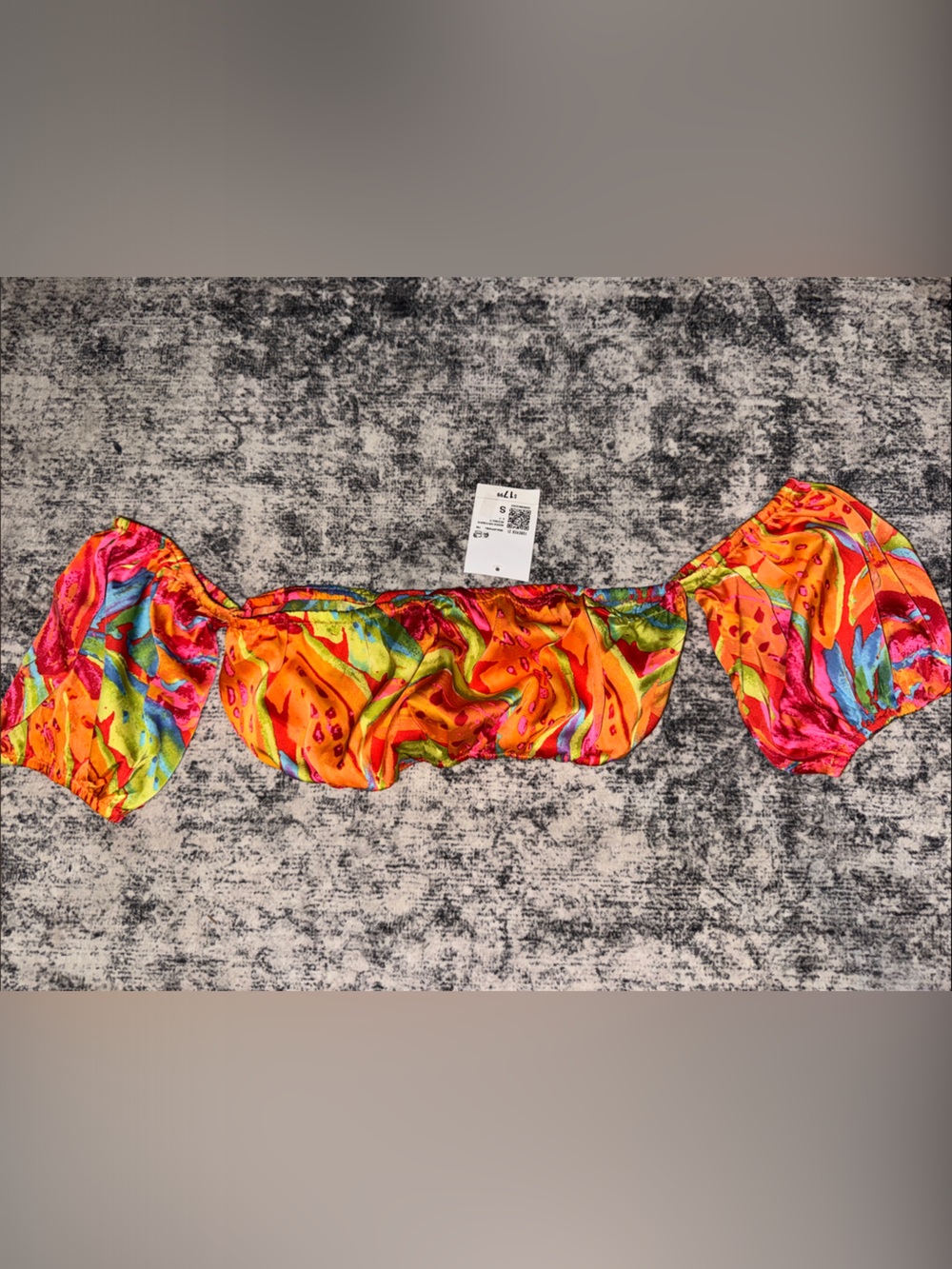 Forever 21 Bright Abstract Strapless Crop Top in Orange, Pink, Blue and Green